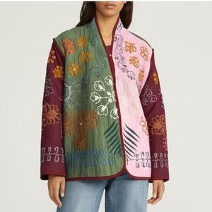 ZARA Womens S Floral Oversized Quilted Jacket MultiColor Embroidered Cottagecore